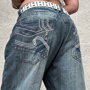 Y2k Distressed Dark Wash Fusai Baggy Jeans